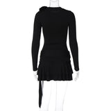 Uniwim Floral Pattern Belt Ring Long Sleeve O Neck Pleated Women'S Dresses Elegant Y2K Winter Wholesale Korean Clothing