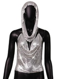 Uniwim Fashion Metal Sequined Y2k Women Crop Top Tank Tops with Headscarf Metallic Sequins Sexy Backless Hollow Out Halter Corset top