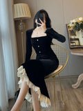 Uniwim  Black Elegant Dress Women Vintage Bodycon Long Dresses Party Lace Patchwork Evening Prom 2024 Fashion Robe Slim