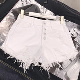 Uniwim High Waist Tassel Broken Denim Shorts Women Summer Korean Version Raw Edge Wide Leg Loose Plus Size Jean Shorts Female