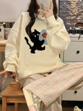 HOUZHOU Kawaii Y2K Grey Crewneck Sweatshirts Women Japanese 2000s Style Cute Long Sleeve Hoodies Harajuku Cotton Tops Winter