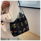 Uniwim Floral Embroidery Black Shoulder Bags Women Vintage Casual Canvas Bag Purses Female Fairycore Harajuku Aesthetic Handbag