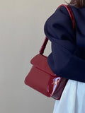 Uniwim Autumn Winter New Women Crossbody Bag Red Gloosy Square Faux Leather Female Single Shoulder Bag Classic Vintage Textured Bag