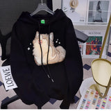 Uniwim 2024 Spring Winter Embroidery Cat Print Pullover Cute Cartoon Street Hoodies Women Men Loose Couples Clothes Versatile Top