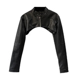 2024 women PU Chic Vintage Black Faux Leather Zipper Zip Up Coat Biker Jacket Women Girls Smock Top Women High Street Bella Outfits