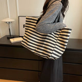 Uniwim Commuter Bag Women Fashion Large-capacity Handbag Bag Student Striped 2024 New Niche Zebra Canvas One-shoulder Mommy Tote Bags