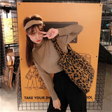 Uniwim Female Ins Autumn and Winter Leopard Print Chic Korean Corduroy Shoulder Canvas Bag Shopping Tote Bag Women's Shopper Bag Bolsas