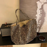 Uniwim  Vintage Leopard Print Tote Bag Handbag Women Retro Large Capacity Casual Shoulder Bags Female Harajuku Canvas Y2k Bags