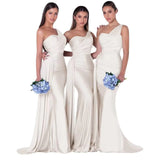 Uniwim Elegant Mermaid Bridesmaid Dresses One-Shoulder 2024 Prom Dress  Simple Satin Wedding Party Gowns Vestidos Para Bodas With Train