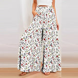 Spring Autumn Bamboo Cotton Fashion Fragmented Flowers Women's Long Skirt Wide Leg Pants 3D Printing Casual Floor Dragging Pants