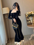 Uniwim  Black Elegant Dress Women Vintage Bodycon Long Dresses Party Lace Patchwork Evening Prom 2024 Fashion Robe Slim