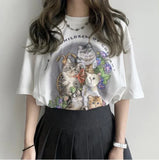 Uniwim Kawaii The Kitten Club Women T Shirt Streetwear White Short Sleeve Femme Oversized Graphic Tee Cute Grunge Tops Y2k