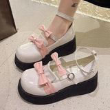 Uniwim Ankle Straps White Lolita Shoes Woman Autumn Bowtie Patent Leather Mary Jane Shoes Woman Thick Bottom Wedges Pumps Loafers