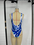 Uniwim One-piece swimsuits all over logo swimwear blue bathing suit backless beachwear