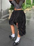 Uniwim Folds Black Mini Skirt For Women High Waist Fashion Asymmetrical Loose Skirts Female 2024 Street New Fashion Skirt Woman