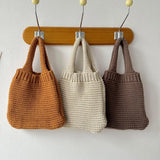 Uniwim Solid Color Hand-woven Bag New Knit High-capacity Wool Knitting Shoulder Bags Tote Bag Mid-autumn Festival