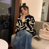 Uniwim Sweater Woman Winter Kawaii Dinosaur Korean Style Cartoon Pullovers Long Sleeve Tops Blue Black Jerseys Outfits Streetwear