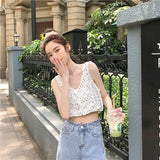 Uniwim Women Summer Cotton Crochet Retro Cropped Knitted Cardigans Daisy Floral Embroidery Sleeveless Button Up Chic Crop Tops