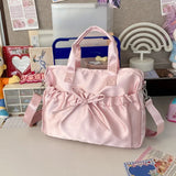 Uniwim Cute Elegant Womens Shoulder Bag Pink Pleated Bow College Style Tote Bag Aesthetic Literary Casual Daily New Ladies Handbag