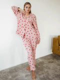 Uniwim Lovely pure Cotton Women's Pajamas Ins Tiktok Popular Sweet Heart Printed Sleepwear Comfort Soft Cute Two-piece Set Homeclothing