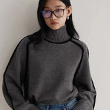 Uniwim 2024 Autumn/Winter New Loose Fit Turtleneck Pullover Sweater for Women, Striped Academy Style, Korean and Japanese Fashion