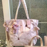 Uniwim Cute Rabbit Bear Embroidery Dumpling Bag Large Capacity Tote Bags for Women Y2k Vintage Casual Pink Travel Shoulder Handbags