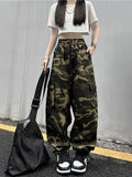 American Vintage Camouflage Cargo Pants Women Summer New Streetwear Loose Straight Wide Leg Trousers Woman