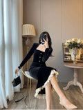 Uniwim  Black Elegant Dress Women Vintage Bodycon Long Dresses Party Lace Patchwork Evening Prom 2024 Fashion Robe Slim