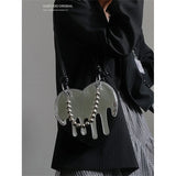 Uniwim Japanese Dark Gothic Style Cosplay Helloween Lolita Girls Bag Y2k  Dissolve Love Handsome Metal Zipper  Shoulder  Handbag