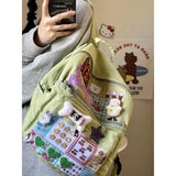 Uniwim Y2k Kuromi Womens Backpack Canvas Patchwork Vintage Fashion University Backpack Large Capacity Casual Harajuku Students Bag