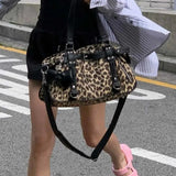 Uniwim Harajuku Leopard Print Y2k Shoulder Bags Women Hot Girls Nylon Cute Handbag Ladies Vintage Tote Underarm Bag Aesthetic