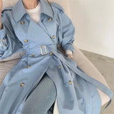 Uniwim Women Long Trench Coat New Spring Autumn Casual Lapel Double Breasted with Belt Loose Coat Office Lady Korean Fashion Outerwear