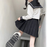 Uniwim Japanese School Uniform Black Suit Sailor JK S-2XL Basic Cartoon Girl Navy Sailor Uniform sets Navy Costume Women girl costume