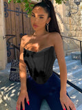 Colysmo Mesh Crop Top Women Summer Tops Sexy Party Club Wear Off Shoulder Corset Top Solid Color Casual Streetwear Tube Top