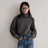 Uniwim 2024 Autumn/Winter New Loose Fit Turtleneck Pullover Sweater for Women, Striped Academy Style, Korean and Japanese Fashion