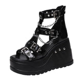 Uniwim Platform Shoes High Heels Sandals Summer Women's Trend Black Wedges Casual Lolita Anklets Gladiator Stylish Gothic Chain