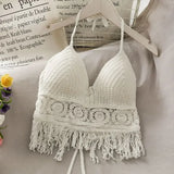 Uniwim Sexy Top Handmade Knit Crochet Crop Top Women Summer Swimwear Camisoles Push Up Beach Tanks Halter Bras Cover Up