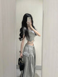 Uniwim 2 Piece Pant Sets 2024 Summer Casual Y2k Crop Top + Loose Trousers Sport Wear Korean Fashion Suits Chic Outwear T Shirts Blouse