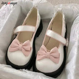 Uniwim Bow Lolita Shoes Women's Mary Jane Cute Platform Shoes Girl's Flat Shoes High Heels College Students Kawaii Japanese Retro Shoes