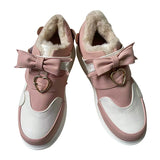 Uniwim Sweet Sports Style Shoes Cosplay Victoria Kawaii Girl Winter Plus Velvet Warm Love Bear Bow Pu Round Head High Top Sports Shoes