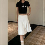 Uniwim Elegant White Women Skirt Fairycore Ruffle Mid Skirts Coquette Summer Sexy A-line Basic Casual Korean Style Silk Skirt