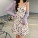 Uniwim Summer Purple Two-piece Sets Dress for Women Floral Slip Mini Dress+Sunscreen Shawl Cardigan Woman 2024 New Sundress