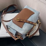 Uniwim Denim And PU Splice Bag Fashion Color Contrast Women 2023 New Pop Handbag Light Luxury Texture Single Shoulder Crossbody Pack