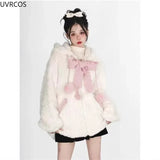 Autumn Winter Harajuku Y2k Thick Hoodies Women Kawaii Bow Cat Ear Hooded Coat Girls Gothic Casual Loose Sweatshirts Cute Clothes