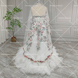 Uniwim Fairy Colorful Embrioiderey Puffy Mesh Wedding Dress Off Shoulders Sweetheart Overlay Tulle Champagne Bloom Flower Bridal Gowns