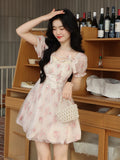 Uniwim Floral Sweet Fairy Bodycon Dresses for Women Elegant Party Print French Female Korean Fashion Cute Mini Dress Summer 2024 Pink