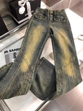 Uniwim American Retro Jeans Womens Distressed Washed Tassel Jeans Y2k Streetwear High Waist Slim Slim Fashion Versatile Flared Jeans