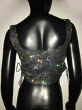 Uniwim Y2K Square Collar Glitter Crop Top for Women Night Club Party Sexy See-through Tank Tops Sides Lace-up Backless Short Vest