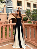 Uniwim Fashion Contrasting Off Shoulder Maxi Dress Elegant Gauze Backless A-line Bodycon Long Dresses Summer Lady Party Vacation Robes