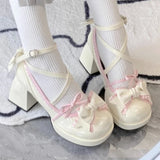 Uniwim Mary Janes Kawaii High Heels Shoes Lolita Japanese Style Fashion Platform Pumps Outwear Casual Cute Shoes Bow Design  Winter